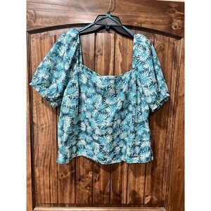 Michael Kors Women's Short Sleeve Nassau Teal Puff Sleeve Blouse Size XL NWT